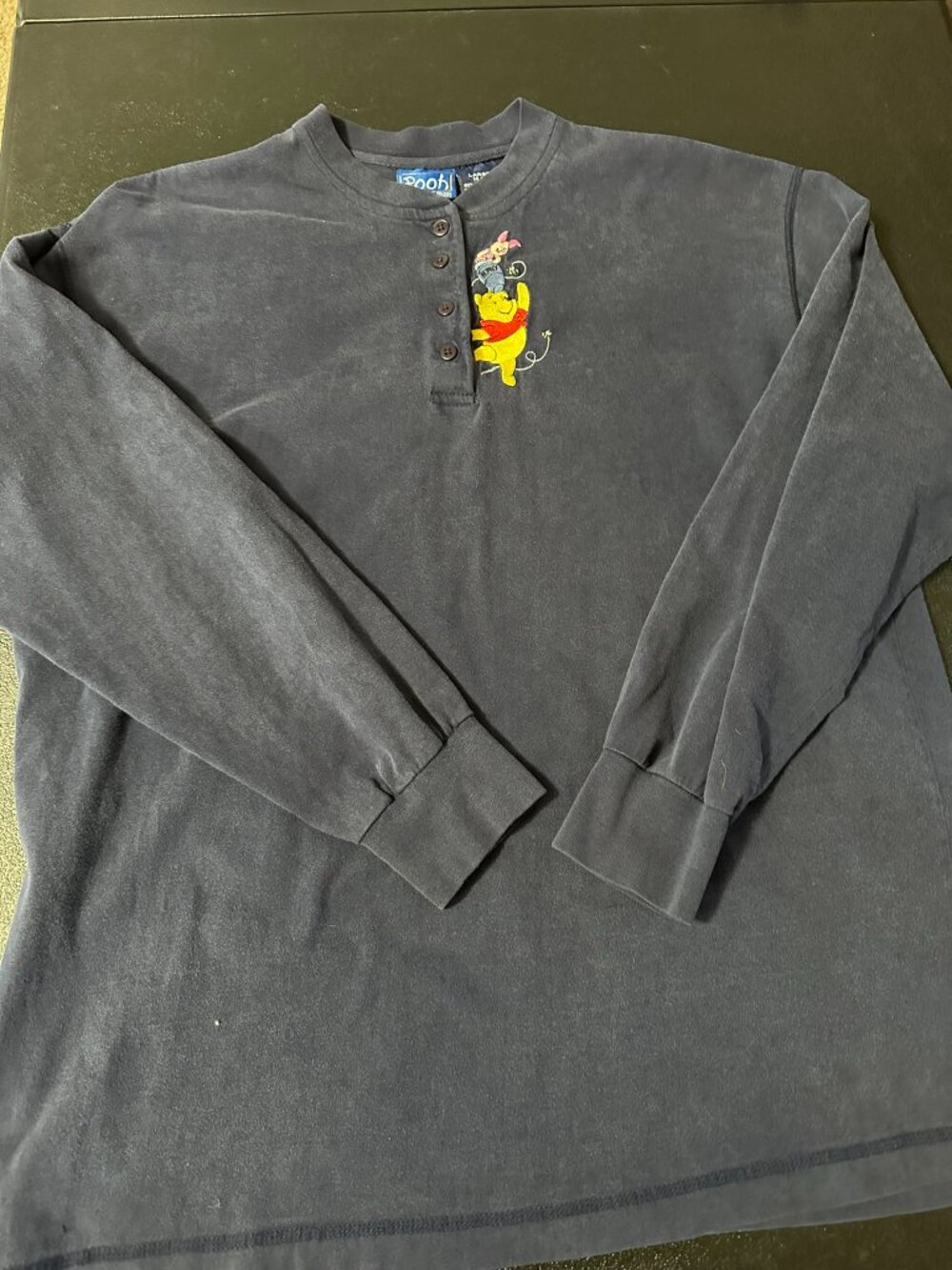 Vintage 1990’s Winnie the Pooh & Piglet Long Sleeve Henley, Navy, Size Lg 14/16 - Picture 5 of 5